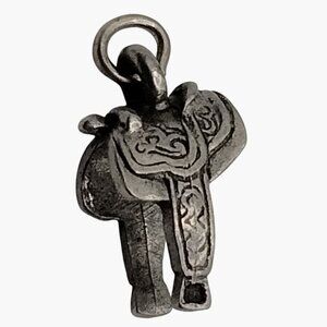 Saddle Pendant Charm Antiqued Silver Tone Western Jewelry